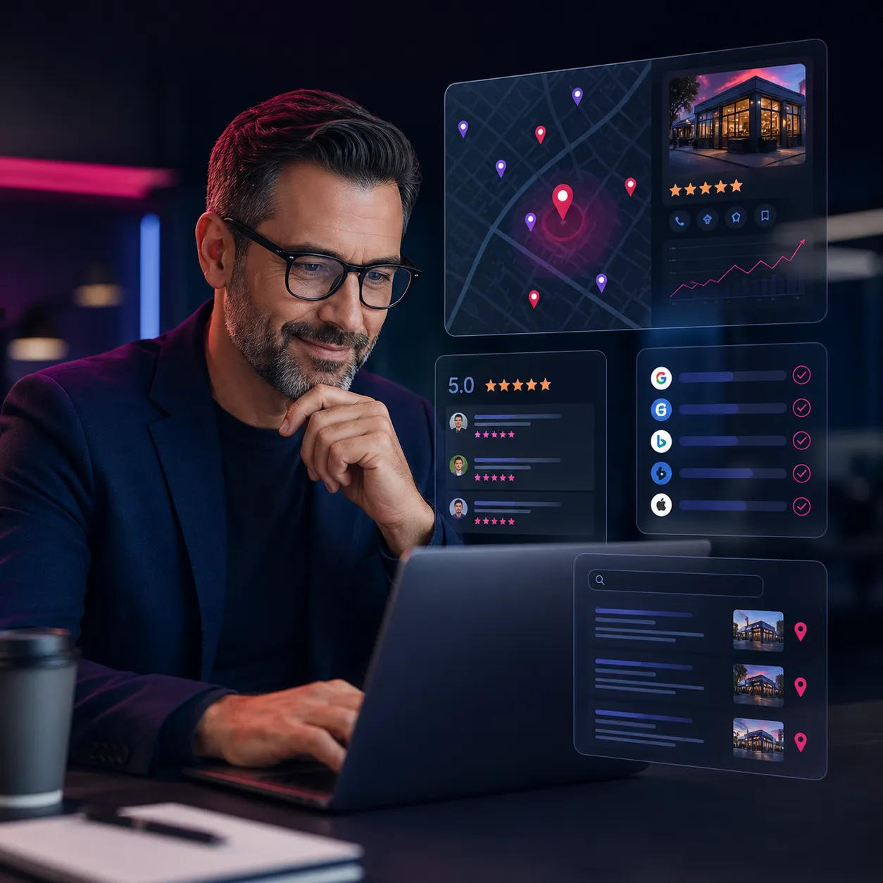 Hobart map visibility dashboard showing review management, citation signals, and local search performance